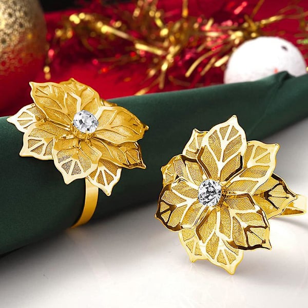 12-pakke Hule Blomst Alloy Serviettringer: Blomster Rhinestone Pynt