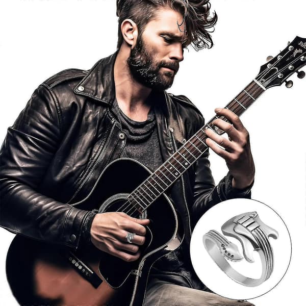 Herrring i silver - Snygg gitarrinspirerad design - Perfekt accessoar för män Herrringar Gitarrtillbehör Ringar Män