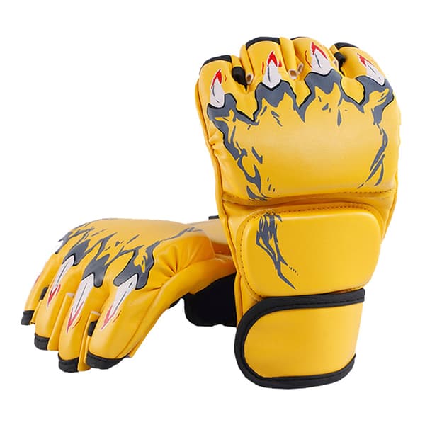 Halvfingerboxningshandskar Halvfinger Kickboxningshandskar med Justerbart Handledsband för Män Kvinnor Tigerklo Stil Gul