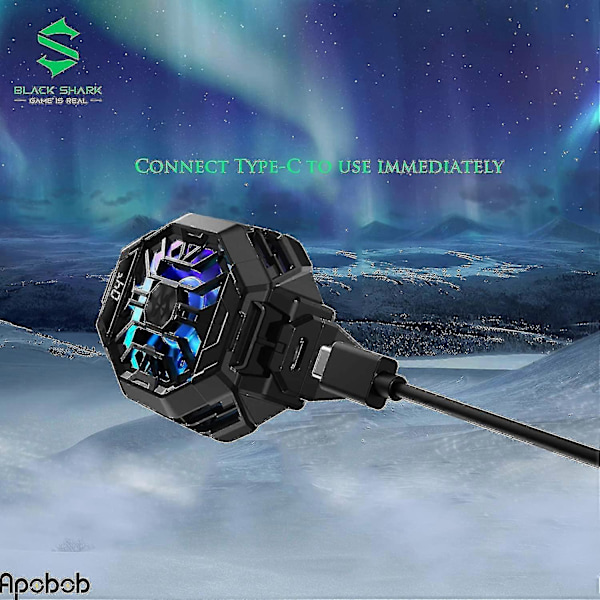 Black Shark 2 Pro -puhelinjäähdytin lämpötilanäytöllä, sopii 2,63–3,46 tuuman iOS-/Android-laitteille