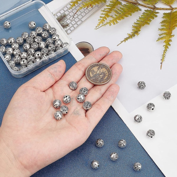 60 stk antikke tibetanske sølv spacer perler 9 mm runde legeringsperler for armbånd halskjede smykkefremstilling