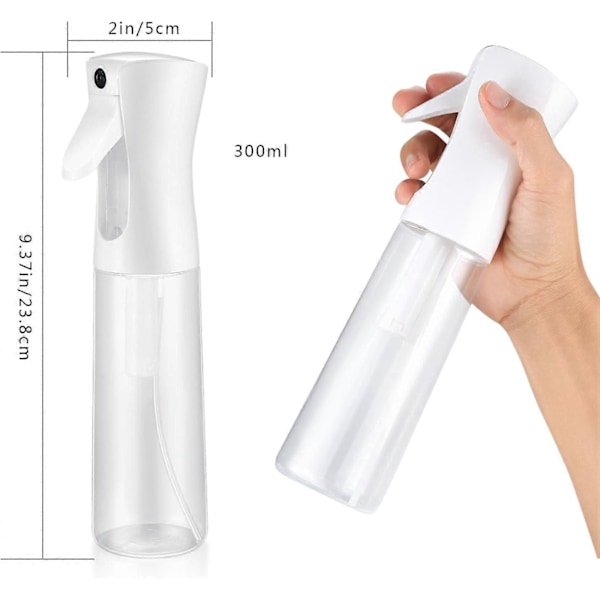 Hårsprayflaska, Kontinuerlig Fin Mist Plast Vattensprayflaska, Återfyllningsbar Tom Sprayflaska för Hårstyling Växter Rengöring (300ml, vit 2st)