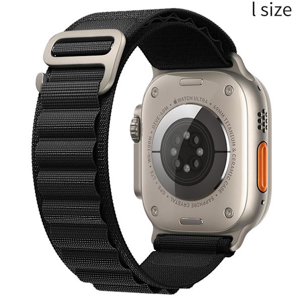 Justerbar nylonflätad ögleklockarmband - Kompatibel med 38/40/41mm och 42/44/45/49mm L Svart