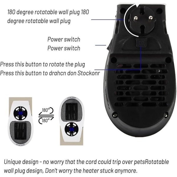 Mini sähköinen tuuletinlämmitin - 500 W, termostaattiohjaus, LED-näyttö, kompakti koko 10 * 8,5 * 16,5 cm