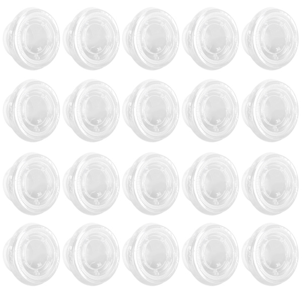 100 st engångsförpackningslåda för sås, transparent rund kryddkopp med lock 2 oz