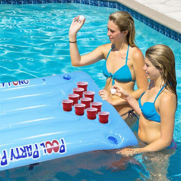 Oppustelig poolparty flydende flåde multifunktionel øl pong luftmadras oppustelig øl pong bord til strand swimmingpool camping