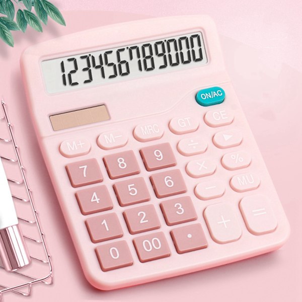 Desktop-kalkulator Standard 12-siffer Solar og Batteri Dual Power Student Calculator for Office School Home Business Pink