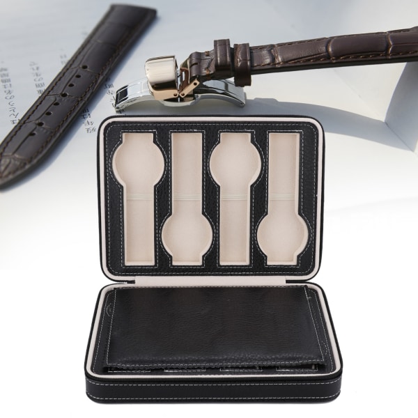 Bærbar 8 Grids imitert skinn Watch Box Armbåndsur Glidelås Oppbevaring Case Organizer