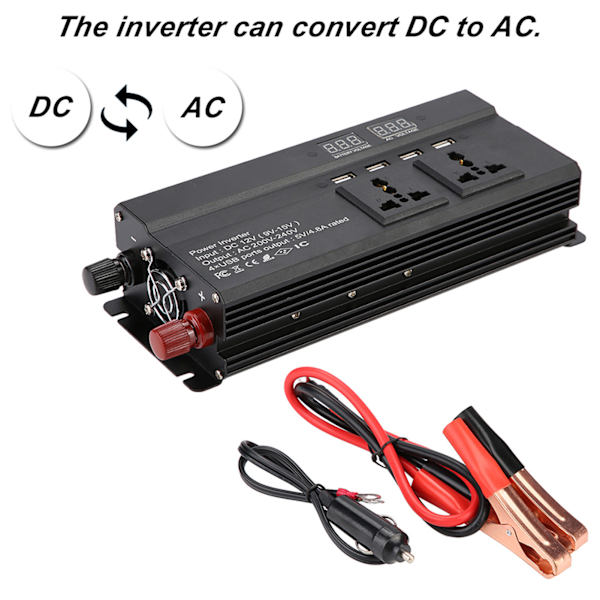 DC 12V till 220-240V 1200W / 3000W Automatisk spänningsomvandlare Inverter Konverter Bil laddning EU-kontakt