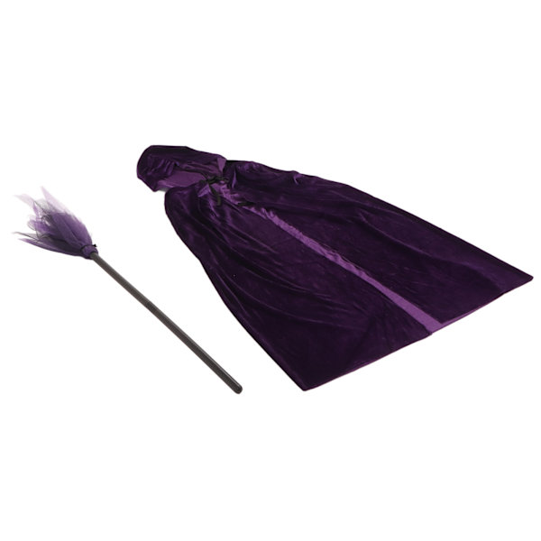 Lilla Wizard Hættekappe Blød Komfortabel Hætte Velvet Cape Wizard Broom Halloween kostumer til Cosplay