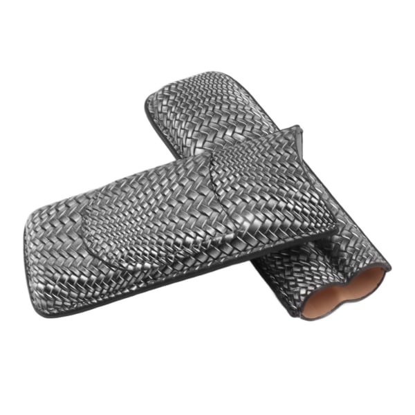 Cigar Etui Holder Elegant Vintage Style Flettet Mønster Læder Bærbar 2 Holder Cigar Etui Sølv