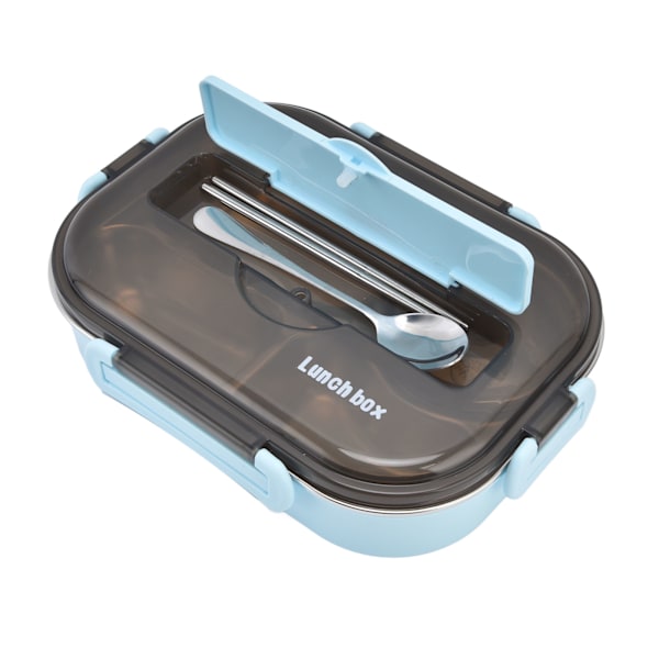 Bärbar lunchlåda för barn i rostfritt stål 304, 1,3 l, 4 fack, Bento-låda med soppskål, ätpinnar och sked, blå