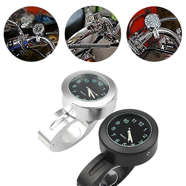 Lämplig Motorcykelstyre Klocka Vattentät Motorcykelklocka 7/8\"-1\" Universal Styrefäste Motorcykelklocka