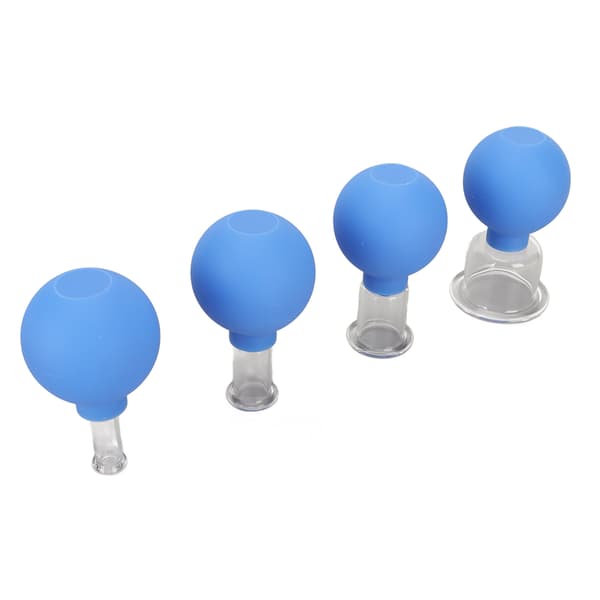 4 stk. Glas Ansigts Cupping Sæt Silikone Lymfedrænage Hudløft Reducer Cellulite Cupping Massagesæt til Ryg Blå