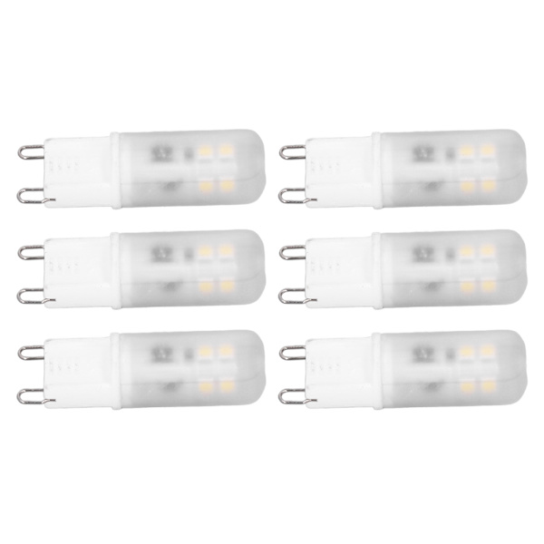 6 st G9 LED-lampor i keramik 200LM G9 sockel lampor för vägglampa krona ersättning 2W 20W halogen motsvarande 220V vitt ljus
