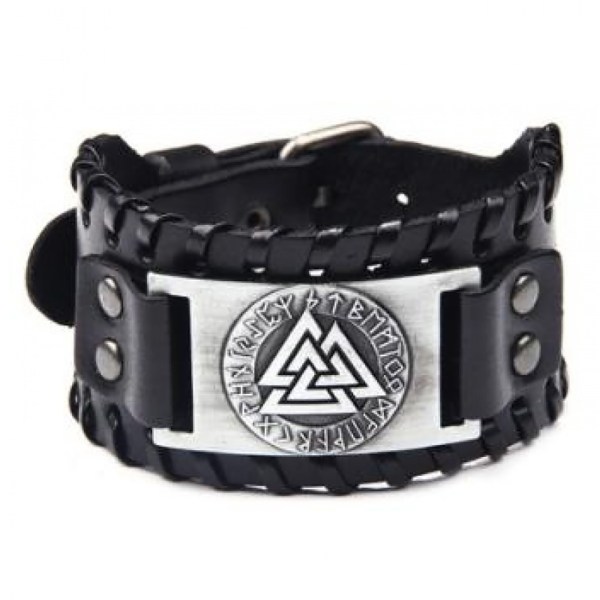 PU Läderarmband Europeiskt Retro Vackert svart Viking Totem Armband för fester Cosplay