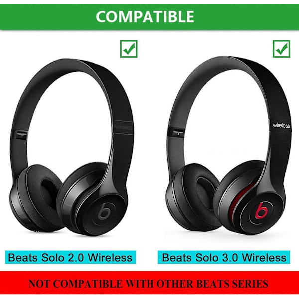 Erstatnings øreputer med proteinlær og memory foam for Beats Solo 2.0/3.0 trådløse on-ear hodetelefoner