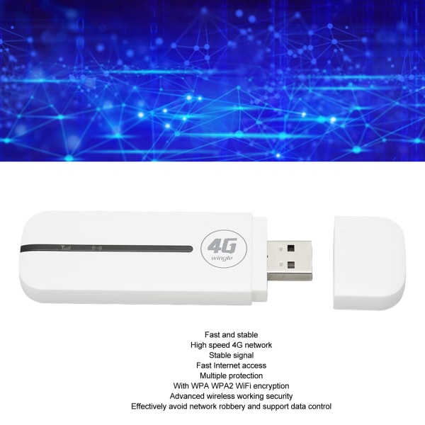 4G USB WiFi Modem Plug and Play High Speed ​​Mini Pocket USB WiFi Router til bil udendørs brug Hvid