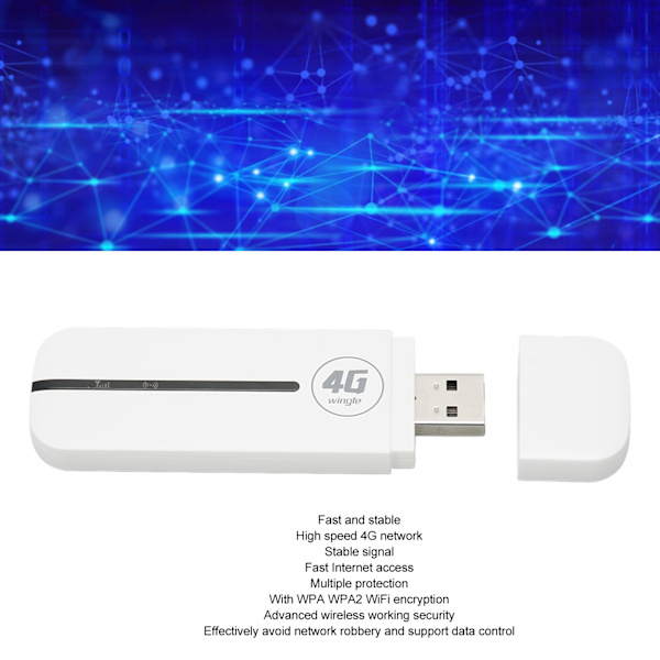 4G USB WiFi Modem Plug and Play High Speed ​​Mini Pocket USB WiFi Router til bil udendørs brug Hvid