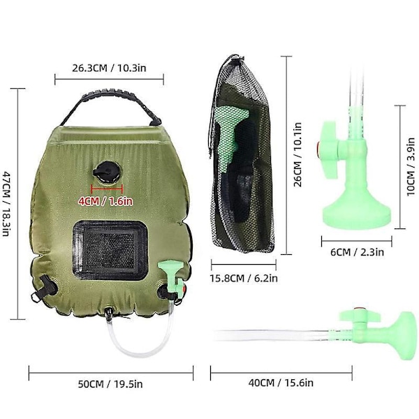 Solarduschväska 5 Gallons 20L Bärbar Campingdusch med Avtagbar Slang och Justerbar Duschhuvud