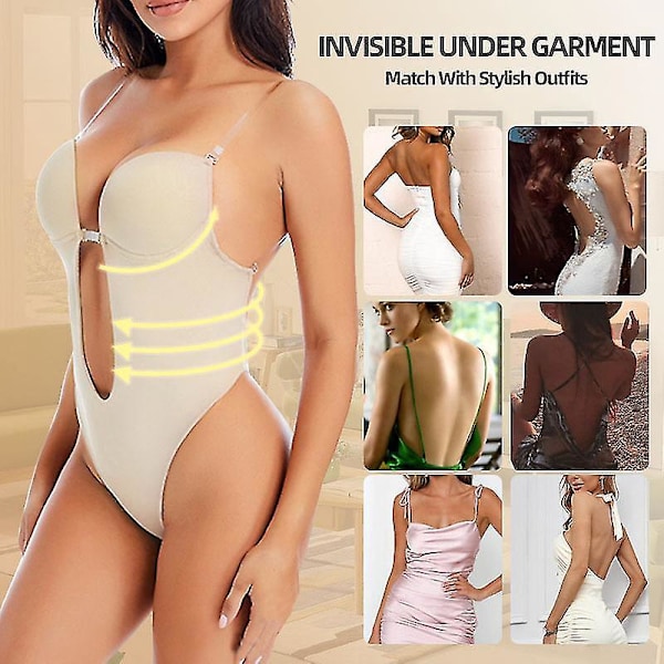 Rygfri U-udskæring Body Shaper BH Kvinders Bodysuit 2XL Hudfarvet