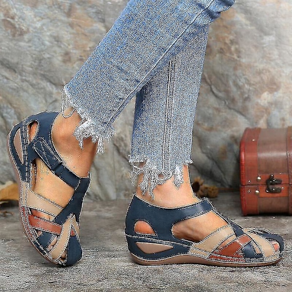 Lollita Retro Arch Support Comfy Round Toe Sandals - Punertava ruskea (koko 35)