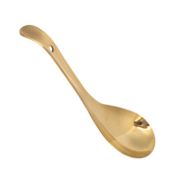 Serveringsske i blankpoleret messing, tyk serveringsske i guld, suppeske, køkkenskeer, L