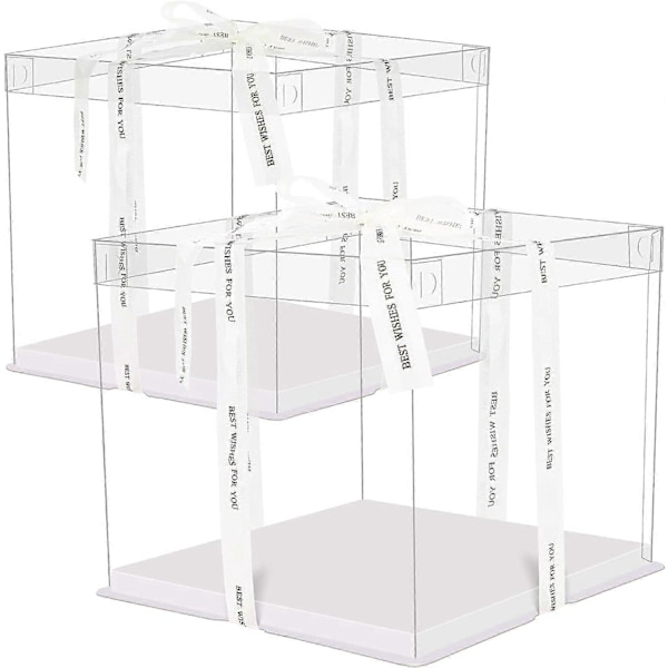2 st 10 tum Transparent Tårtkartong, Plastpresentkartong med Lock Dubbla Lager Tårtkartong med Bandbas Bageriförpackningskartong