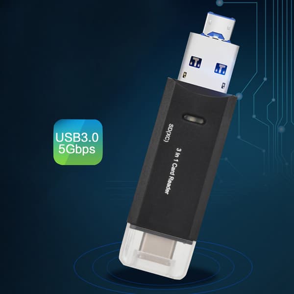 Ny multifunktionell 3-i-1 Typ C Micro USB-kortläsare Höghastighetsöverföring (svart)