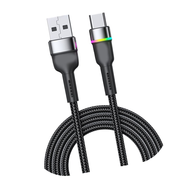 Hurtiglading Kabel Aluminiumlegering USB C Ladning Datakabel Til Telefon 3A Fargerikt Lys Svart
