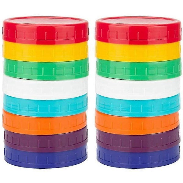 16-pack Plastburkslock - Färgade burklock (Bred öppning)