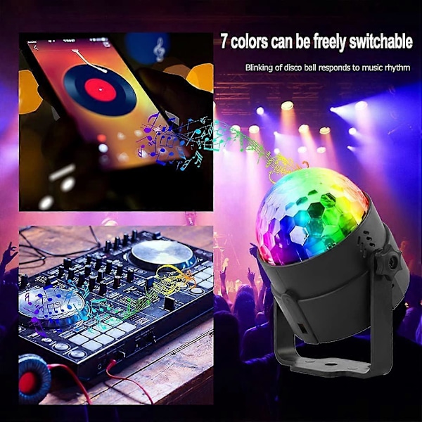 Mini Diskokule LED Partylys Musikkontroll 360 Roterende Kulelys RGB Scenelys med Fjernkontroll for Fester og Festivaler.