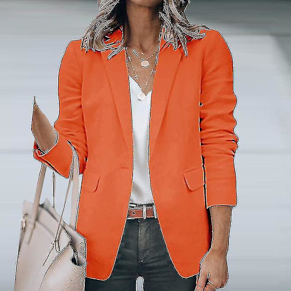 Dames Orange Langærmet Business Cardigan Jakke med Sjal Krave
