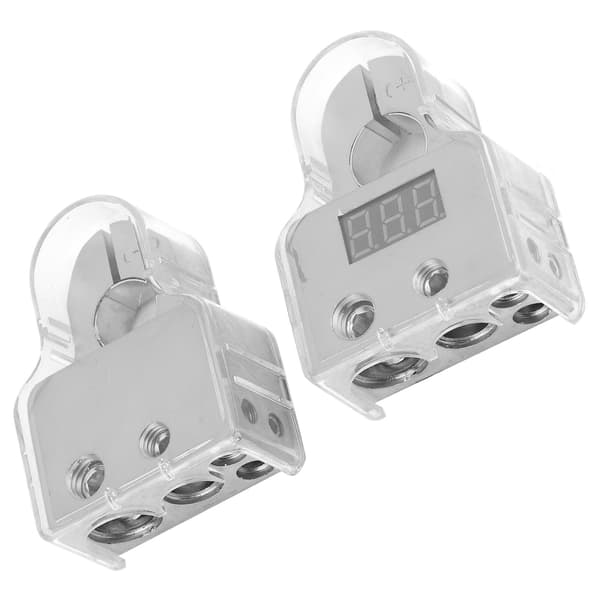 2 stk. bilbatteriterminalkoblinger med voltmeter sanntidsovervåking 0/4/8 AWG-måler klart deksel