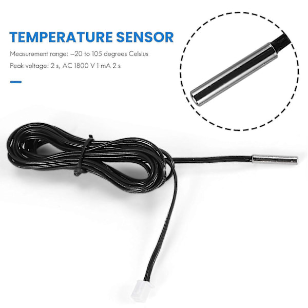 2 m NTC termistor temperatursensor vattentät sond kabel 10 K 1% 3950 svart