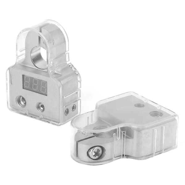 2 stk. bilbatteriterminalkoblinger med voltmeter sanntidsovervåking 0/4/8 AWG-måler klart deksel