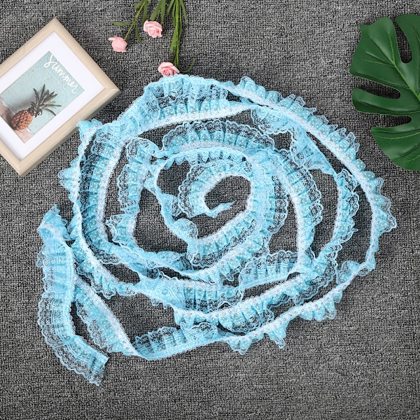 5 meter flersidig 45mm tryckt prickar veckad trim mesh spetsband sy sequiner broderad DIY hantverk (blå)