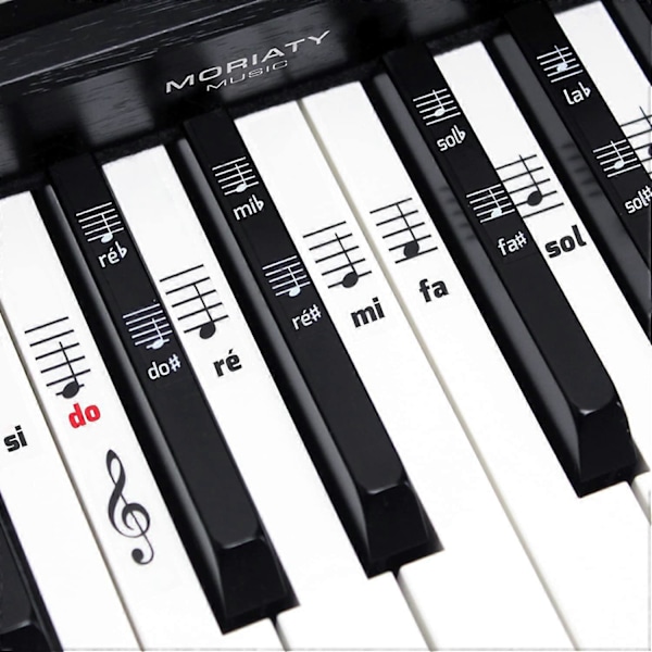 Klistermärken för pianonoter + keyboard för 49 - 61 - 76 - 88 tangenter + premium komplett kit för svarta + vita tangenter - DO-RE-MI-FA-SOL-LA-SI -
