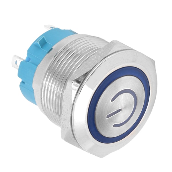 2st 22 mm metalltryckknappsbrytare platt huvud momentan 4 stift med power IP65 12-24VDCBlue