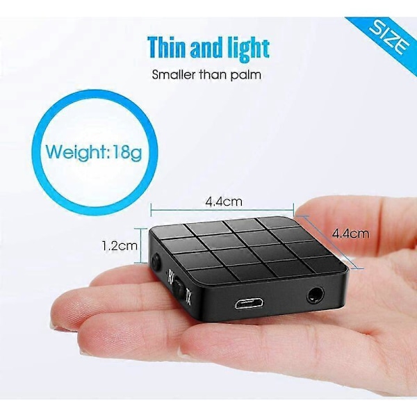Bluetooth Adapter, Bluetooth 5.0 Transceiver, 2 i 1 Mini Bærbar RCA og 3.5mm Bluetooth Adapter Kompatibel med Lav Latens HD Lyd til PC, TV, Sm