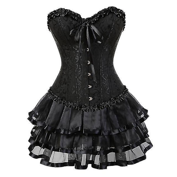 Sexy Overbust Korset Sæt til Kvinder med Tutu Skørt - Sort - Størrelser S-6XL