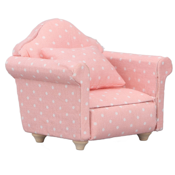1:12 Dukkehus Mini Sofa Høy Simulering Lenestol Rosa Hvite Polka Prikker Dukkehus Miniatyr Møbler for 1:12 Dukkehus