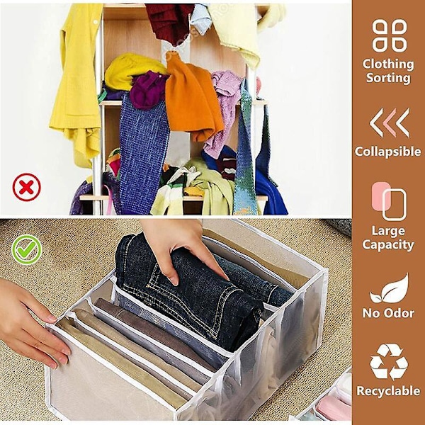 Klesskufforganisator, sammenleggbar oppbevaringsboks i netting, skaporganisator med rom, oppbevaringspose for jeans og skjorter, 7+9 ruter