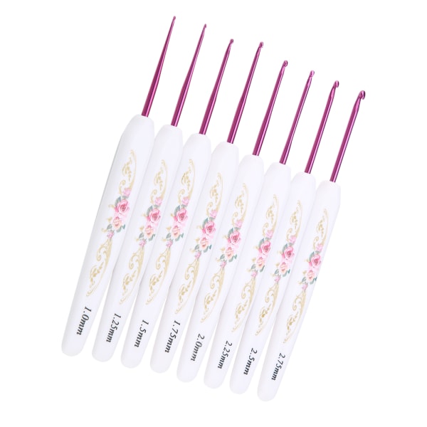 8 st aluminiumvirknålsset set med mjukt blommönster i plasthandtag (liten)