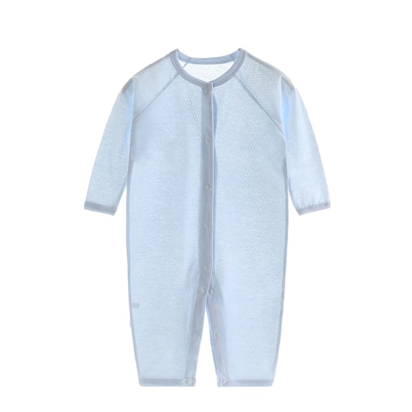 Baby Jumpsuit Tynn Pustende Myk Bomull Knapplukking Spedbarns Nattøy for Sommer Lyseblå 80cm