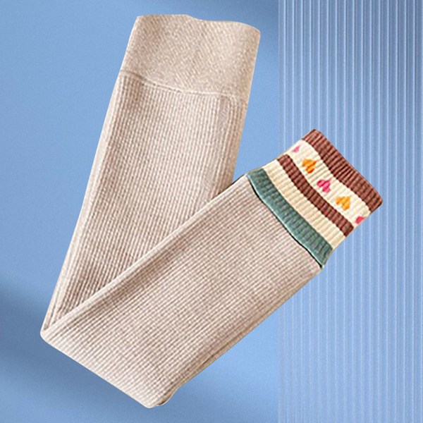 Flickor Vinter Tjocka Varma Byxor Öppna Gren Byxor Stripe Love Flickor Bomulls Leggings M Havregrynsfärg Ålder 2 till 4 År Gamla