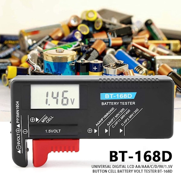 LCD Digitaalinen Universaali Nappipariston Jännitetesteri AA/AAA/C/D/9V/1.5V