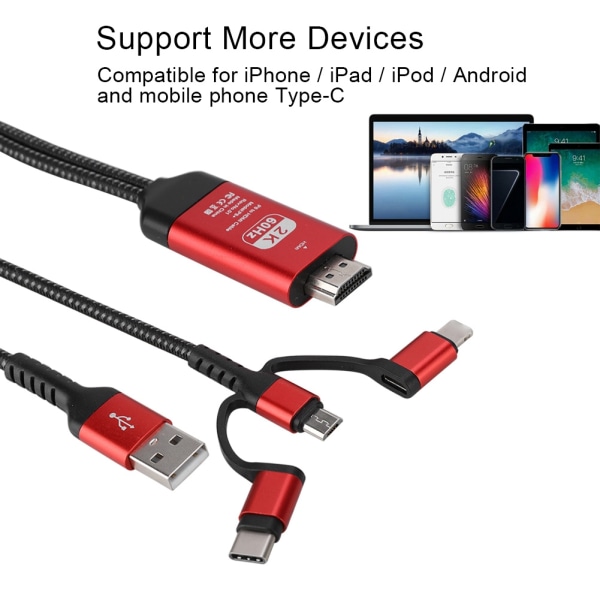 3-i-1 mikro- USB/för iOS TypE C till HDMI HD 4K Video HDTV Converter Adapterkabel