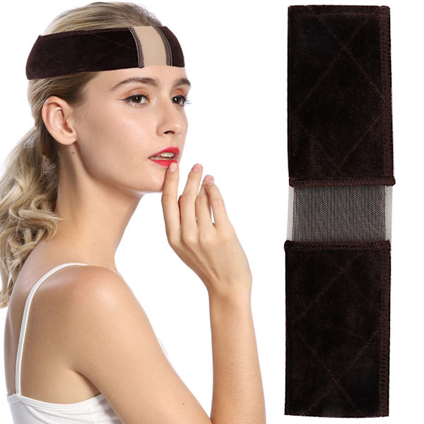 Flexibelt justerbart perukgrepp Scarf Huvud Hårband Wiggery tillbehör (brun)