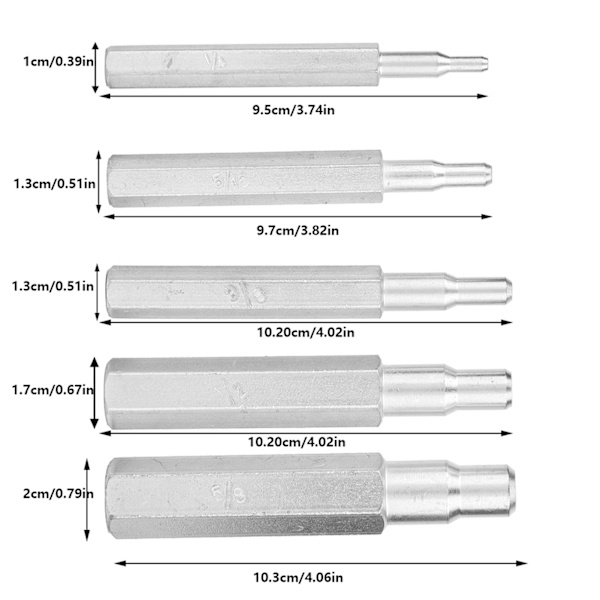 5 kpl CT-193 kupariputken laajennustyökalu 1/4",5/16",3/8",1/2",5/8"-hopea